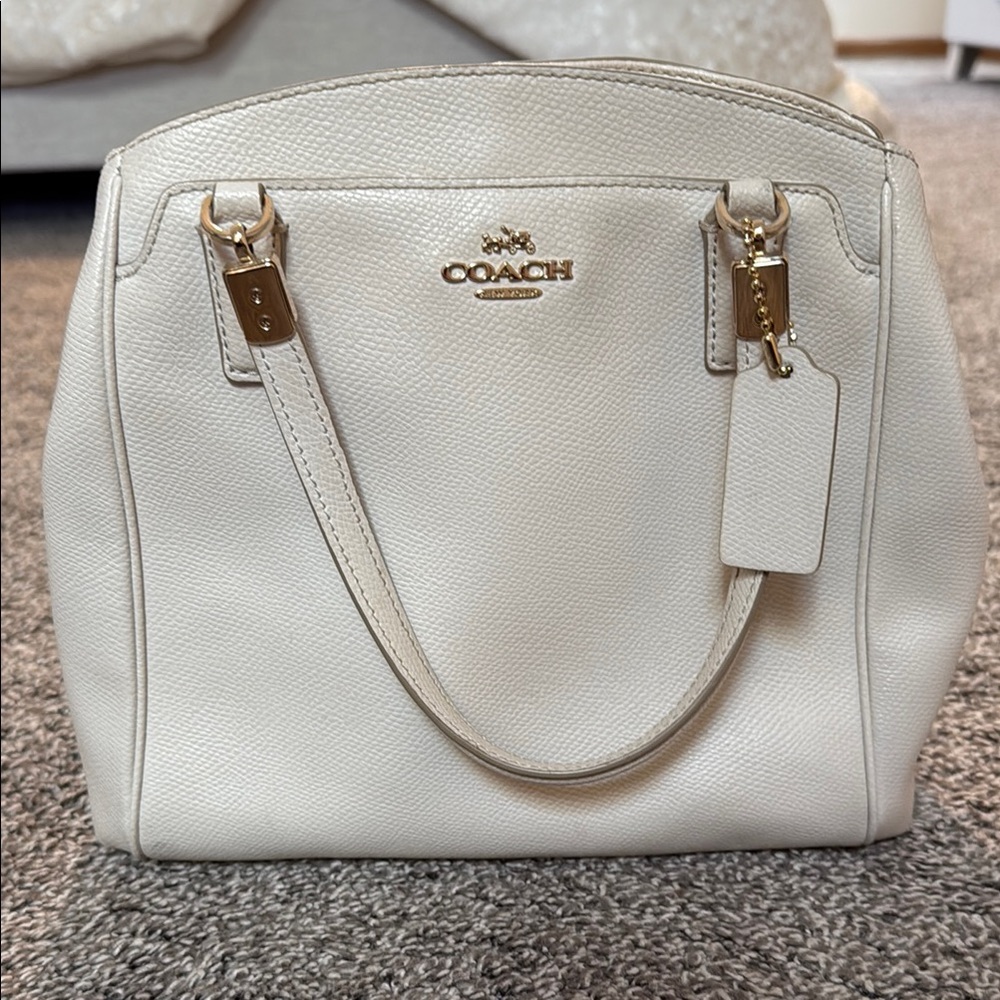 Coach Cream Leather Shoulder Bag with Gold Accents
